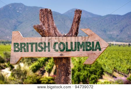British Columbia wooden sign with winery background