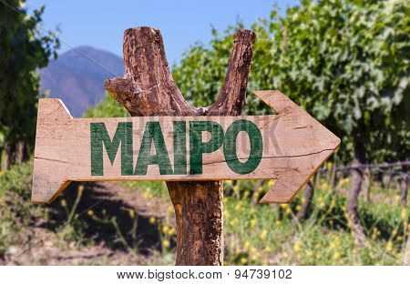 Maipo wooden sign with winery background