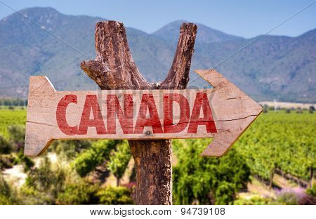 Canada wooden sign with winery background