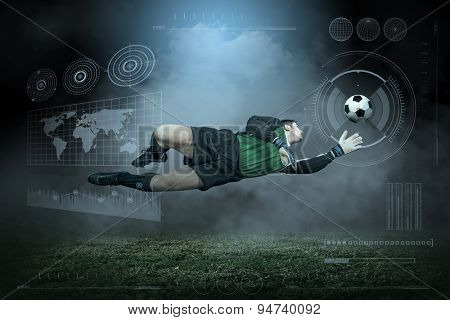 Soccer player with ball in action outdoors
