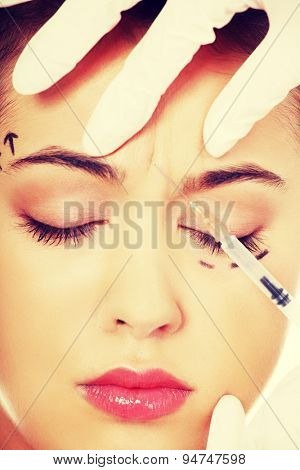 Cosmetic botox injection in the female face