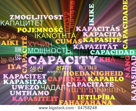Background concept wordcloud multilanguage international many language illustration of capacity glowing light