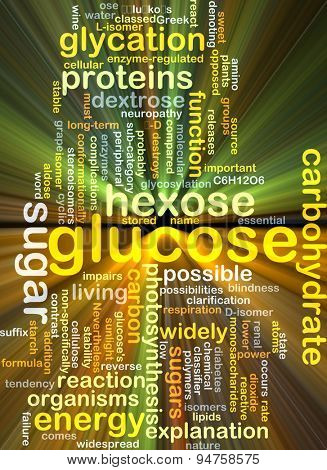 Background concept wordcloud illustration of glucose glowing light