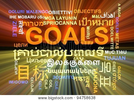 Background concept wordcloud multilanguage international many language illustration of goals glowing light
