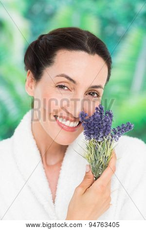 a woman with lavanda on a spa day