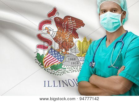 Surgeon With Us States Flags On Background Series - Illinois