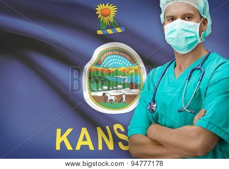 Surgeon With Us States Flags On Background Series - Kansas