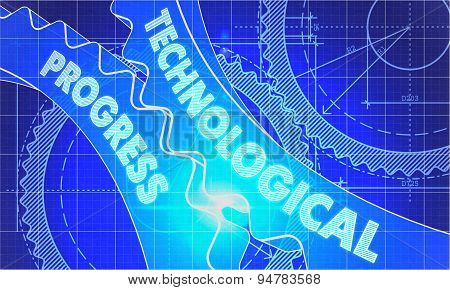 Technological Progress Concept. Blueprint of Gears.