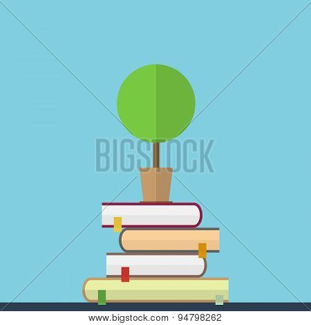 Flat illustration of educaton concept. Books with tree