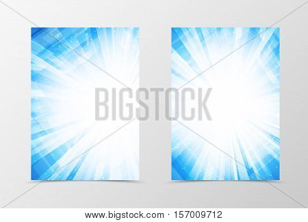 Front and back digital flyer template design. Abstract template in blue colors with bright flash in futuristic style. Vector illustration