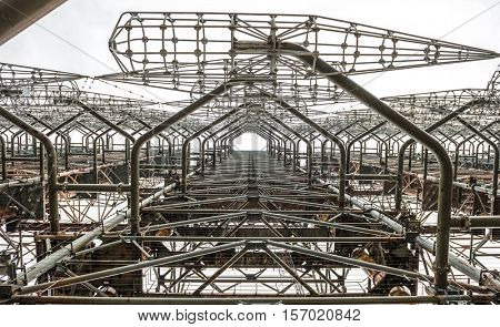 rusty radar facility duga 3 in Chernobyl Exclusion Zone