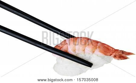 Black Wooden Chopsticks with Nigri Sushi - Isolated