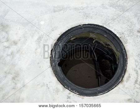 Wastewater treatment tank is opened the cover in the cement floor.(Foucs inside the tank)