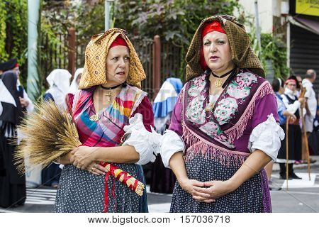 SELARGIUS, ITALY - September 13, 2015: Former marriage Selargino - Sardinia - portrait of women who parade in traditional Sardinian constume the city of Iglesias