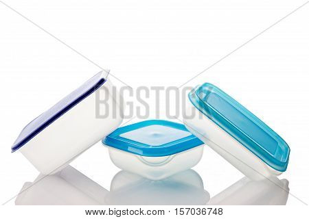 Capacity for plastic foods with reflection and isolated on a white background.