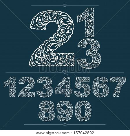 Floral Numerals, Hand-drawn Vector Numbers Decorated With Botanical Pattern. Monochrome Ornamental N