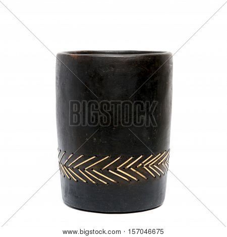 Hand made clay vase isolated on white background