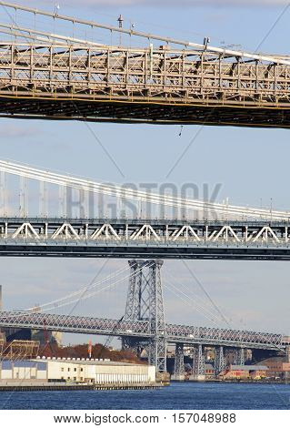 Three bridges over river in New York