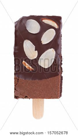 Closeup Brownie almonds on white background. food
