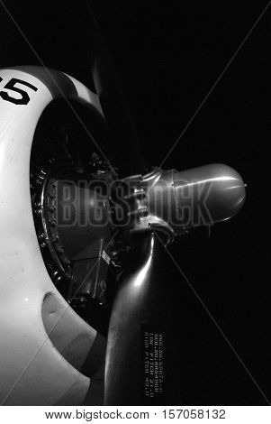 World War II warbird showing off engine cowling and propeller