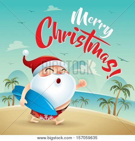 Merry Christmas! Santa Claus on the beach holiday.