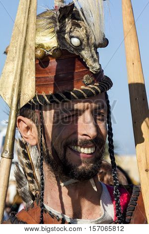 CAGLIARI, ITALY - October 29, 2016: Invitas waterfront Porto Sardinia performances of traditions and food. - Portrait of a man in traditional Sardinian costume