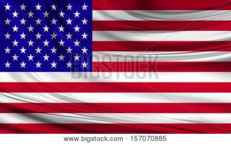 National waving flag of United State of America USA on a silk drape