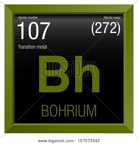 Bohrium symbol. Element number 107 of the Periodic Table of the Elements - Chemistry - Green frame with black background