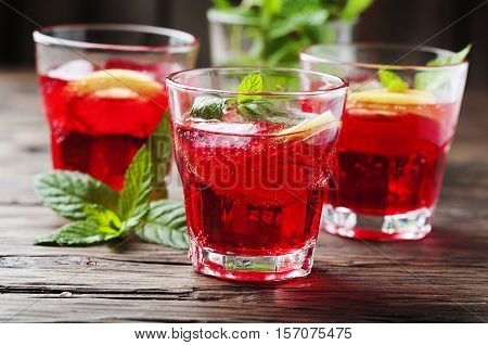 Aperitif With Campari, Mint And Lemon