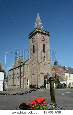 An external view of the clock tower in Milnathort