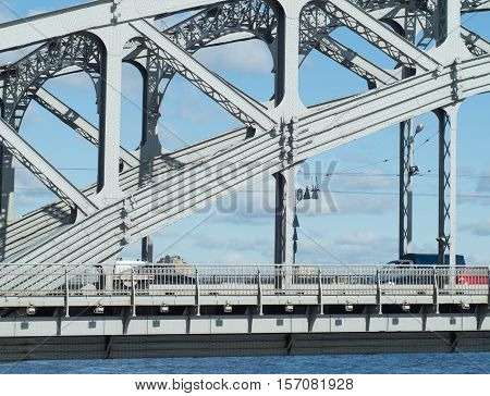Steel metal old bridge over the river