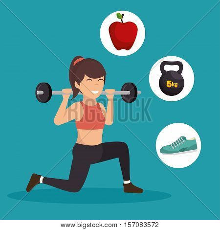 sporting girl lunge squat weight barbell icons vector illustration eps 10