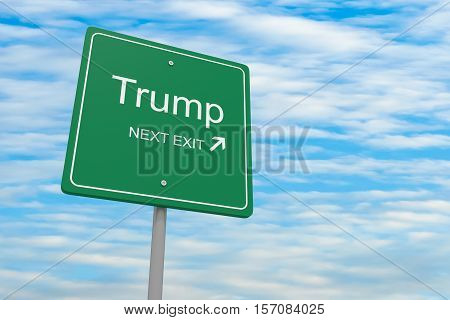 BERLIN GERMANY - NOVEMBER 17 2016: Next US President Trump Road Sign 3d illustration