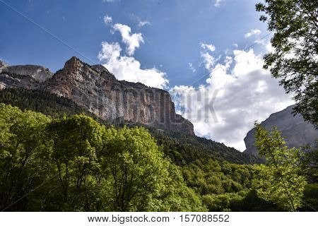View of a moutain cliff in the summer Pyrenees Spain