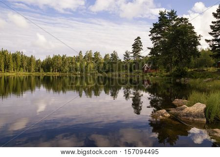 Small cabin on a lake near the Swedish hamlet Annaboda in the surroundings of Orebro