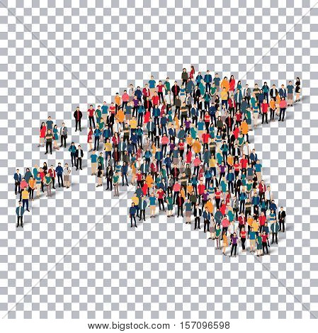 Isometric set of styles, people, map of Estonia , country, web infographics concept of crowded space, flat 3d. Crowd point group forming a predetermined shape. Creative people.  illustration. Photo .3D illustration. Transparent background . Isolated.