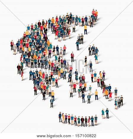 Isometric set of styles, people, map of Greece , country, web infographics concept of crowded space, flat 3d. Crowd point group forming a predetermined shape. Creative people.  illustration. Photo .3D illustration. White background . Isolated.