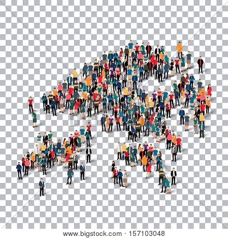 Isometric set of styles, people, map of Hong Kong, country, web infographics concept of crowded space, flat 3d. Crowd point group forming a predetermined shape. Creative people.  illustration. Photo .3D illustration. Transparent background . Isolated.