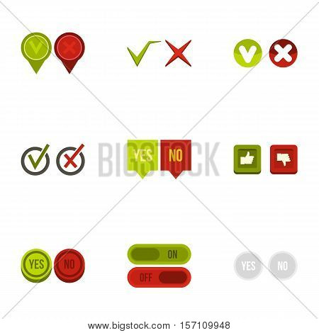 Yes no choice icons set. Flat illustration of 9 yes no choice vector icons for web