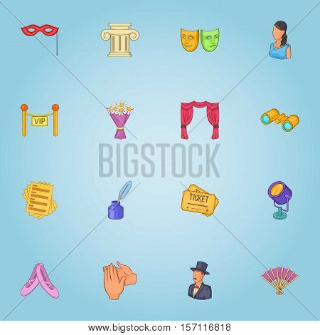 Theatre icons set. Cartoon illustration of 16 theatre vector icons for web