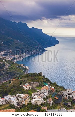 amalfi coast looking from raod to ravello mediterranean sea south italy