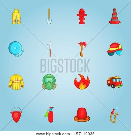 Fire service icons set. Cartoon illustration of 16 fire service vector icons for web