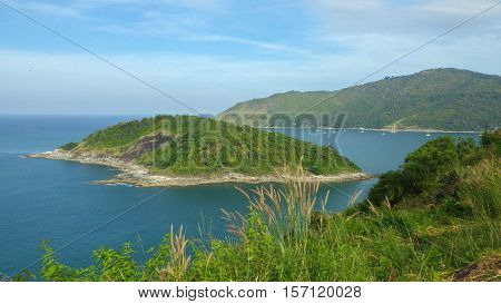 View of Yanui Beach and Koh Kaeo Noi on Phuket island Andaman Sea in South Thailand.