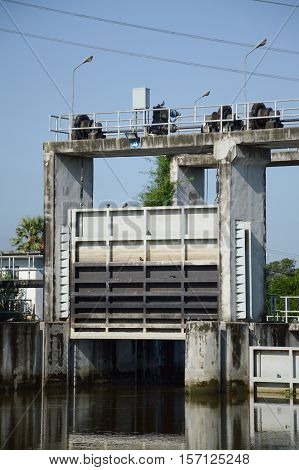 public cement dam in country Chachoengsao Thailand