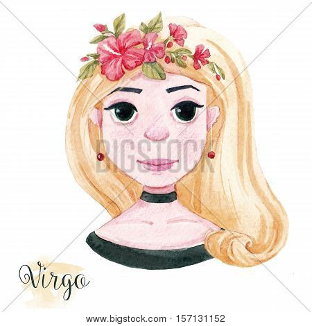 Beautiful watercolor hand drawn girl as a symbol of horoscope sign virgo