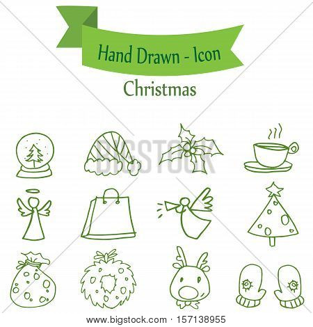 Green Christmas icon set collection stock vector