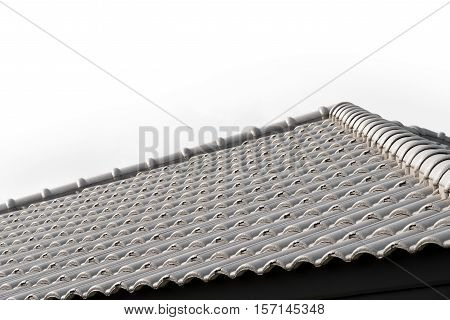 Rows of roof tiles on the top of house Isolated white background.