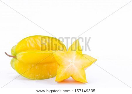 star fruit carambola or star apple ( starfruit ) on white background healthy  fruit food isolated ( side view )