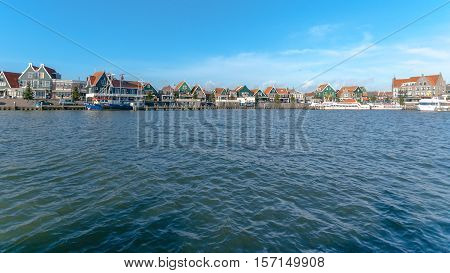 The port with Habour of Volendam. Netherlands