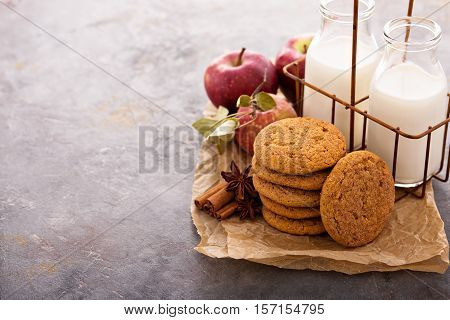 Apple cinnamon snickerdoodle cookies with milk bottles